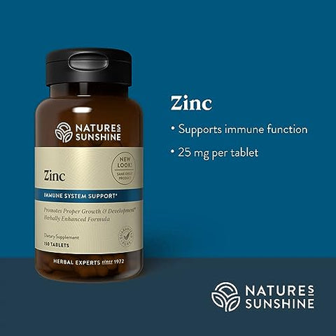 Nature's Sunshine - Nature’s Sunshine Zinc 25mg, 150 Comprimidos | Reforça o Sistema Imunológico com 167%% do Valor Diário de Zinco | Marca Nature’s Sunshine