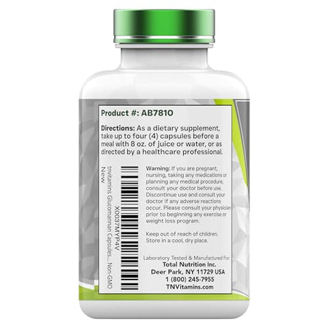 tnvitamins - Glucomannan Capsules 2000 MG – 250 Unidades | Extrato Natural de Raiz de Konjac em Pó | Fibra Solúvel | Suplemento de Fibra Alimentar