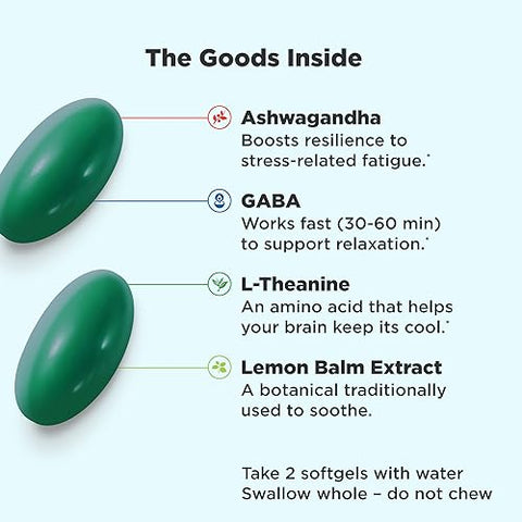 Ultra Strength Softgels para Reduzir o Estresse – GABA, Ashwagandha, L-Theanine e Melissa - OLLY