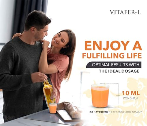 Energético Líquido para Homens e Mulheres contra Fadiga e Cansaço. 2 Frascos (500 ml) - Vitafer-L Gold