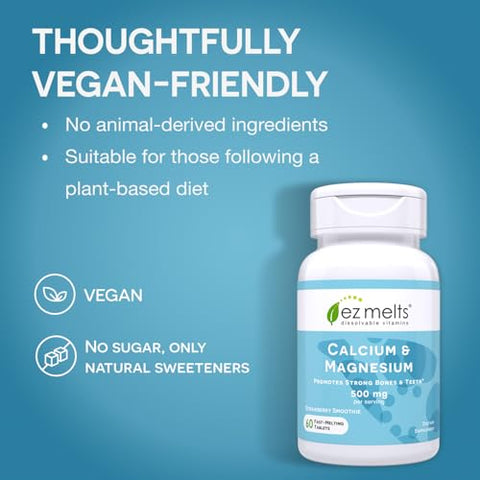 Cálcio Dissolvível – Fórmula de Rápida Absorção | 1000mg – 60 Comprimidos | Saúde Óssea e Dental  EZ Melts - EZ Melts