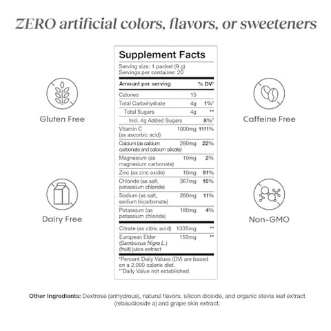 Electrolytes Plus Immunity – Pó de Reidratação Rápida com Baixo Teor de Açúcar, Vitamina C de 1.000mg e 300mg de Sabugueiro - Hydralyte