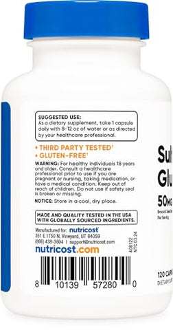 Sulforafano Glucosinolato (SGS) (120 Cápsulas) – 50 mg Extrato de Semente de Brócolis por Porção - Nutricost