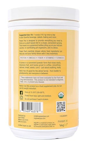 POWER PEA - Proteína Vegana à Base de Plantas Sem Sabor – Orgânica USDA com Vitaminas, Fibra, Ômega 3, Cúrcuma, Nutrição Infantil, Livre de OGM, Sem Laticínios, Sem Alergênicos, Sem Açúcar
