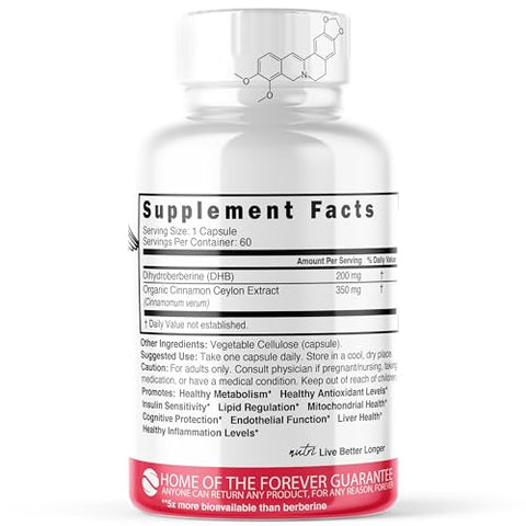 Nature's Fusions - Dihydroberberine 200mg 60 Cápsulas – Com Canela do Ceilão – 5X Mais Eficaz Que Berberina HCL Regular – Super Berberina com Canela do Ceilão – Dihydroberberine