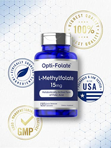 L Methylfolate 15mg | 120 Cápsulas | Tamanho Econômico | Potência Máxima | Otimizado e Ativado | Não-OGM, Sem Glúten | Metilfolato, 5-MTHF | por Opti-Folate - Carlyle