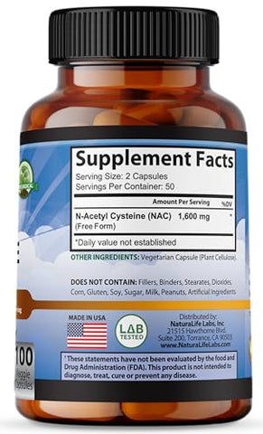 NaturaLife Labs A Higher Standard - NAC 1600 mg para Saúde Pulmonar