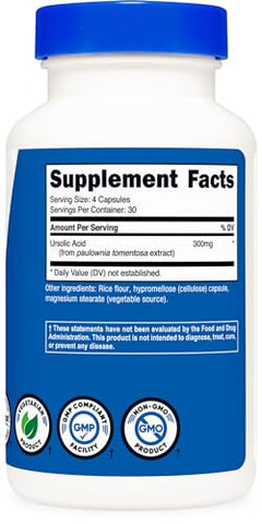 Ácido Ursólico 300mg, 120 Cápsulas – Vegetariano, Não GMO, Sem Glúten, Sem Soja - Nutricost