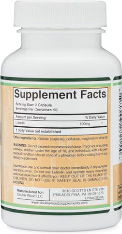 Luteolin 100mg – 120 Cápsulas, Livre de Glúten – Potentes Polifenóis Flavonoides para Suporte Cerebral e Cardiovascular - Double Wood Supplements