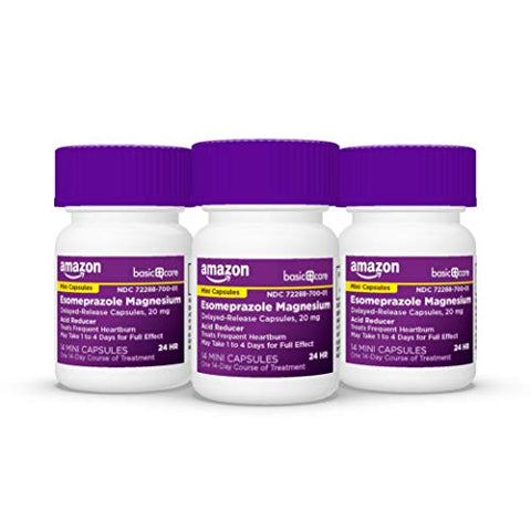 Esomeprazol Magnésio Cápsulas Mini de Liberação Prolongada, 20 mg, Redutor de Ácido, Medicamento para Azia de 24 Horas, 42 Unidades - Amazon Basic Care