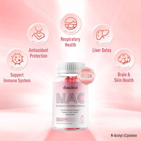 duwhot - NAC Gummies 600mg – Suplemento de N-Acetil Cisteína em Gomas para Antioxidantes