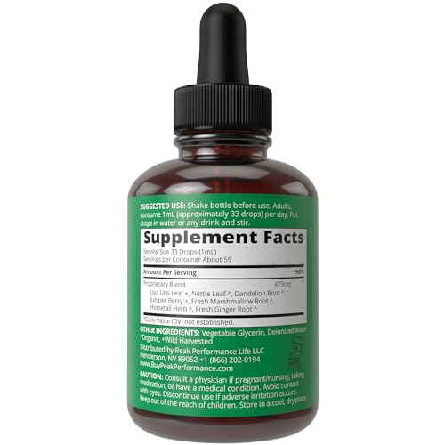 Peak Performance - Tratamento Herbal para Saúde do Trato Urinário UTI para Mulheres. Suplemento Líquido Vegano e Kosher para Alívio da Bexiga com Uva Ursi e Urtiga Orgânica