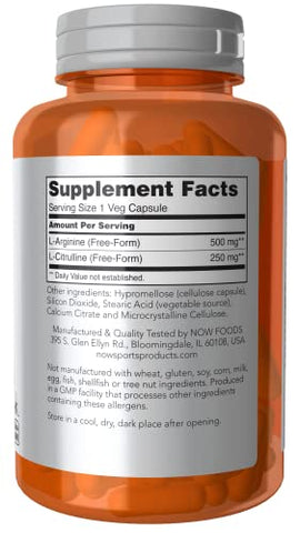 NOW Foods - Now Foods ARGININE 500mg CITRULLINE 250MG 120 CAPS 2 Pack – Aumente sua energia e desempenho com este suplemento de alta qualidade