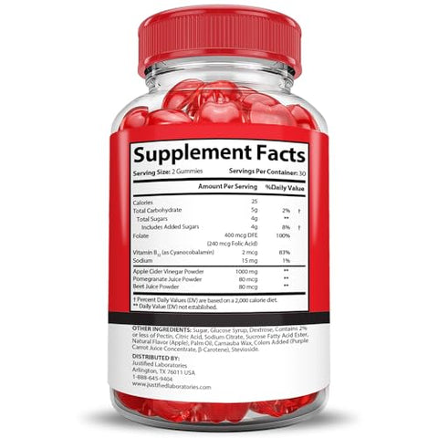 Justified Laboratories - (5 Pacotes) Keto Crave Gomas de Keto ACV Fórmula Avançada 1000MG Keto Crave Gomas de Keto com Vinagre de Maçã Formuladas com Suco de Romã e Beterraba em Pó B12 Vegano Não GMO 300 Gomas