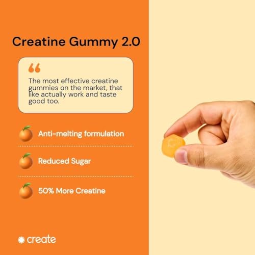 Create - Gummies de Monohidrato de Creatina – Pack com 4 Variedades (3 Unidades) – Aumente o Foco, Força e Resistência, 1,5g de Creatina por Gummy (Laranja, Blue Raspberry, Melancia e Azedo)