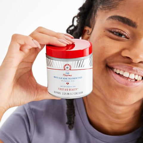 FAB Pharma Tratamento de Acne com Pads de Argila Branca 2% Ácido Salicílico, Tratamento para Espinhas, Cravos, Acne - First Aid Beauty