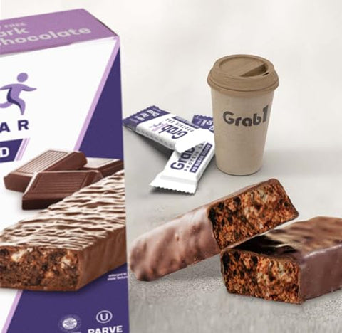 GRAB1 - Grab1 Barras de Proteína Sem Açúcar, Chocolate Amargo Sem Lactose (3 Pacotes = 12 Barras) | 12g Proteína 4g Fibra | Baixa Caloria | Zero Açúcar