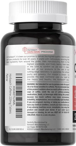 Cápsulas de Cafeína 200mg | com Chá Verde | 200 Comprimidos | Vegetariano, Não-OGM | Horbäach - Horbäach