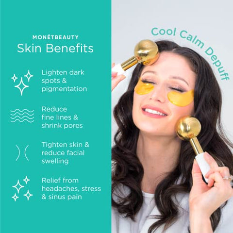 MonétBeauty - Globos de Gelo em Aço Inoxidável para Faciais (Dourado), Duráveis e Instantaneamente Reduzem Inchaço, Fecham Poros e Aliviam Sinusite, Globos Faciais para Massagens e Beleza Diária
