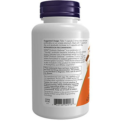 Supplements: Probiotic Defense – Blend Probiótico em Base de Alimentos Integrais com 1 Bilhão de Organismos, 90 Cápsulas Vegetais - NOW Foods