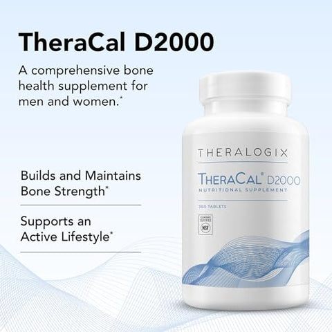 TheraCal D2000 – Suplemento para Suporte à Saúde Óssea com Cálcio, Magnésio, Vitamina D3, Vitamina K2 - Theralogix