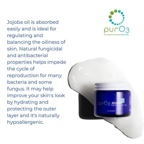 Pur O3 - Óleo de Jojoba Ozonado Puro, Natural e Orgânico – Cuidados com a Pele com Óleo de Jojoba Ozonado, Oxigenado – Óleo de Ozônio em Frasco de Vidro, 60 ml