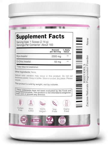 PREGNOSITOL em Pó, Suprimento de 6 Meses, Blend de Fertilidade Myo-Inositol e D-Chiro-Inositol 40:1, Dosagem Exata com Colher Grátis, Fórmula Premium Balanceada, 183 Porções, Vegano - Zazzee