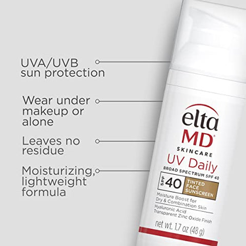 EltaMD UV Daily FPS 40 Hidratante Facial com Tonalizante, Ótimo para Pele Seca, Mista e Normal – EltaMD