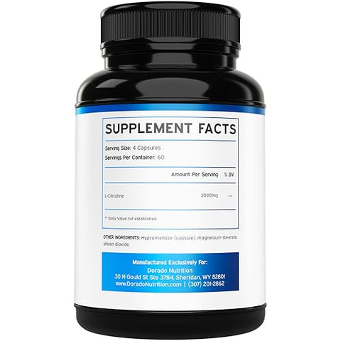 DORADO NUTRITION - L Citrulline 3000mg – 240 Cápsulas – Suporte L Arginina
