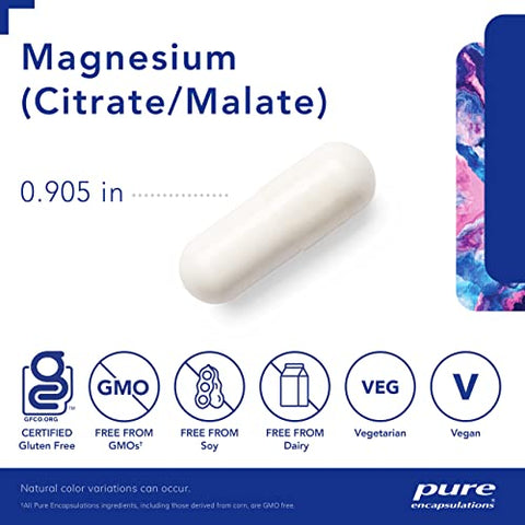 Suplemento de Magnésio (Citrate/Malate) da Pure Encapsulations – Suporte à Utilização de Nutrientes, Energia e Ossos