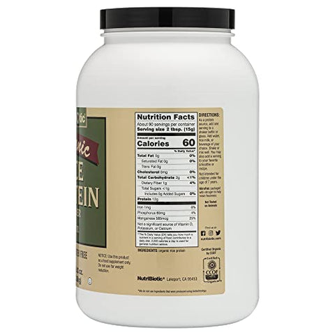 Proteína de Arroz Orgânica Certificada, 3 Libras | Pó de Proteína Vegana de Baixo Carboidrato | Cru, Certificado Kosher - NutriBiotic