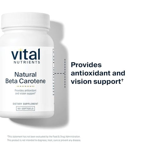 Beta Caroteno Natural 25.000UI | Precursor da Vitamina A | Antioxidante de Alta Dose | Suporte para Visão, Pele e Saúde | Livre de Glúten, Laticínios e Soja | 90 Softgels - Vital Nutrients