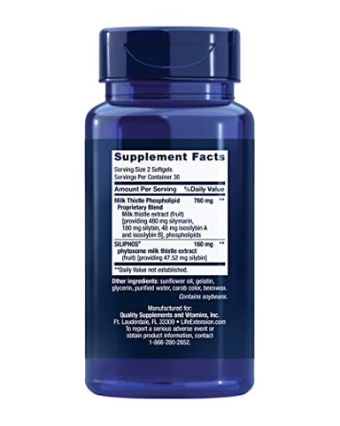 Advanced Milk Thistle – Silymarin, Silybin, Fosfolipídios – Promove a Saúde do Fígado – Sem Glúten, Não-OGM – 60 softgels - Life Extension