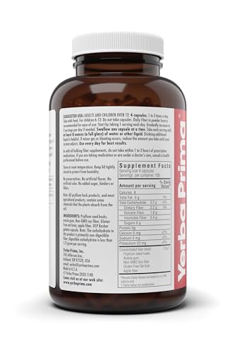 Daily Fiber Caps Formula 400 Cápsulas (Pacote com 2) – Fibra Solúvel/Insolúvel com Casca de Semente de Psyllium, Goma de Acácia, Suplemento de Fibra de Maçã - Yerba Prima