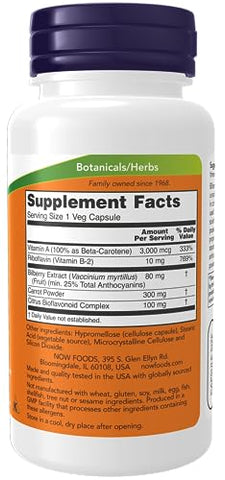 Suplementos, Complexo de Mirtilo (Vaccinium myrtillus) 80 mg com Beta-Caroteno – 100% Natural e Potente - NOW Foods