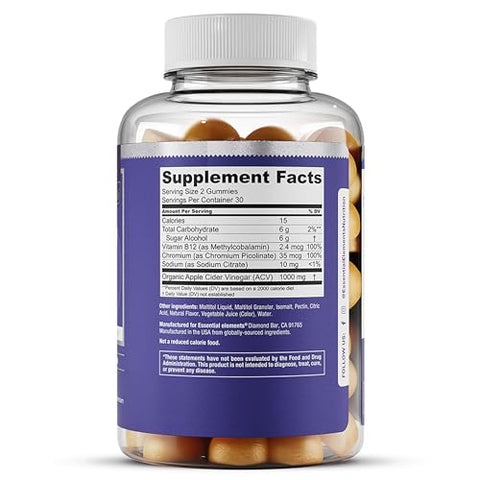 Gomas de Vinagre de Maçã ACV Zero-Açúcar Essential Elements da “The Mother” – Veganas, Fonte Natural de Cromo, 60 Unidades (2-Pack)