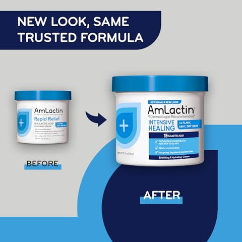 Creme Corporal Intensivo de Cura – 340g – Esfoliante e Hidratante 2 em 1 para Pele Seca com 15% de Ácido Lático e Ceramidas para Hidratação de 24 Horas - AmLactin