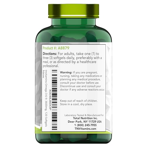 tnvitamins - Triple Omega 3◆ 6◆ 9: 3600mg x 120 Softgels | Ácidos Graxos Essenciais Ômega de Óleo de Peixe (EPA)