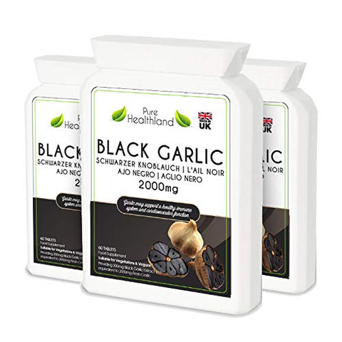 Pure Healthland - Suplemento de Alho Negro Sem Glúten ODORLESS em Cápsulas. Alta Potência Equivalente a 2000mg de Bulbos de Alho Fresco. Adequado para Tablets Veganos Vegetarianos. Fabricado no Reino Unido (1 Frasco)