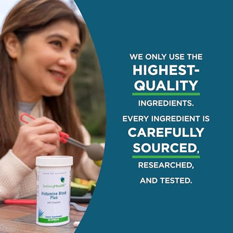 Histamine Nutrients Seeking Health, Antigamente Histamine Block Plus, Suplemento Enzimático DAO para Intolerância Alimentar à Histamina, Suporte para Saúde Gastrointestinal e Digestiva (60 cápsulas)