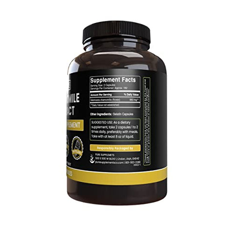 PURE ORIGINAL INGREDIENTS - Extrato de Camomila Pura Original (365 Cápsulas) – Sem Preenchedores de Magnésio ou Arroz, Sempre Puro, Verificado em Laboratório | Ingredientes Naturais