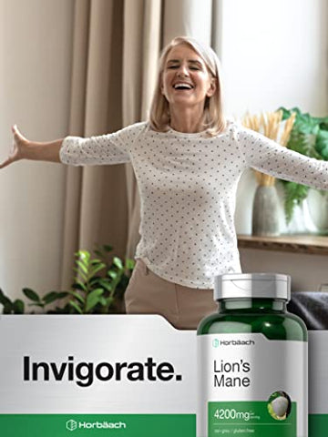 Extrato de Cogumelo do Leão Horbäach | 4200mg | 120 Cápsulas | Vegetariano, Não-OGM, Suplemento Livre de Glúten
