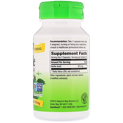 Nature's Way - Nature’s Way Nettle Leaf 435 mg – Certificado TRU-ID, Projeto Não-OGM, Vegetariano, 100 Unidades, Pacote de 2