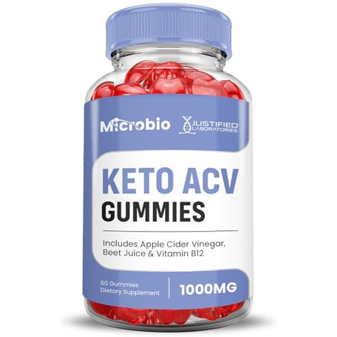 Justified Laboratories - (2 Pacotes) Gomas Microbio Keto ACV Fórmula Avançada 1000MG Micro Bio Keto Gomas Vinagre de Maçã Formulado com Romã e Beterraba em Pó B12 Vegano Não GMO 120 Gomas