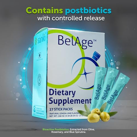 Global Belage: Suplemento em Pó com Postbióticos, Melhora o Desempenho Esportivo e Energia, Sabor Natural e Sem Glúten, Peso Líquido 81g, 27 Sachês - Sanki
