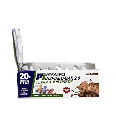 PERFORMANCE INSPIRED - Performance Inspired Nutrition – Barra de Proteína 2.0 – 20g Proteína – 6g Fibra – 4g MCTs – 1 Bilhão CFU Probióticos – 1g Prebióticos – Sem Glúten – Barra de 70g – Chocolate