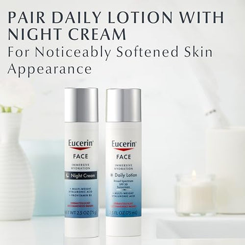 Combo Pack Eucerin Face Immersive Hydration – Loção Facial Diária com FPS 30, 75 ml + Creme Noturno com Ácido Hialurônico, 75 g