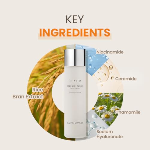 Tônico de Arroz Milk Skin | Hidratação Profunda, Brilho Instantâneo, 2% Niacinamida, Extrato de Farelo de Arroz, Ceramida, Pantenol, Cruelty-Free, Amigo da Acne Fúngica, Vegano, 150 ml - TIRTIR