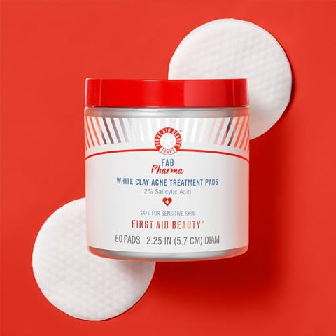 FAB Pharma Tratamento de Acne com Pads de Argila Branca 2% Ácido Salicílico, Tratamento para Espinhas, Cravos, Acne - First Aid Beauty