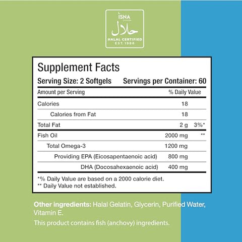 Halal Fish Oil – Ômega 3 Selvagem Peruano (800 mg EPA) – 60 Cápsulas - Noor Vitamins